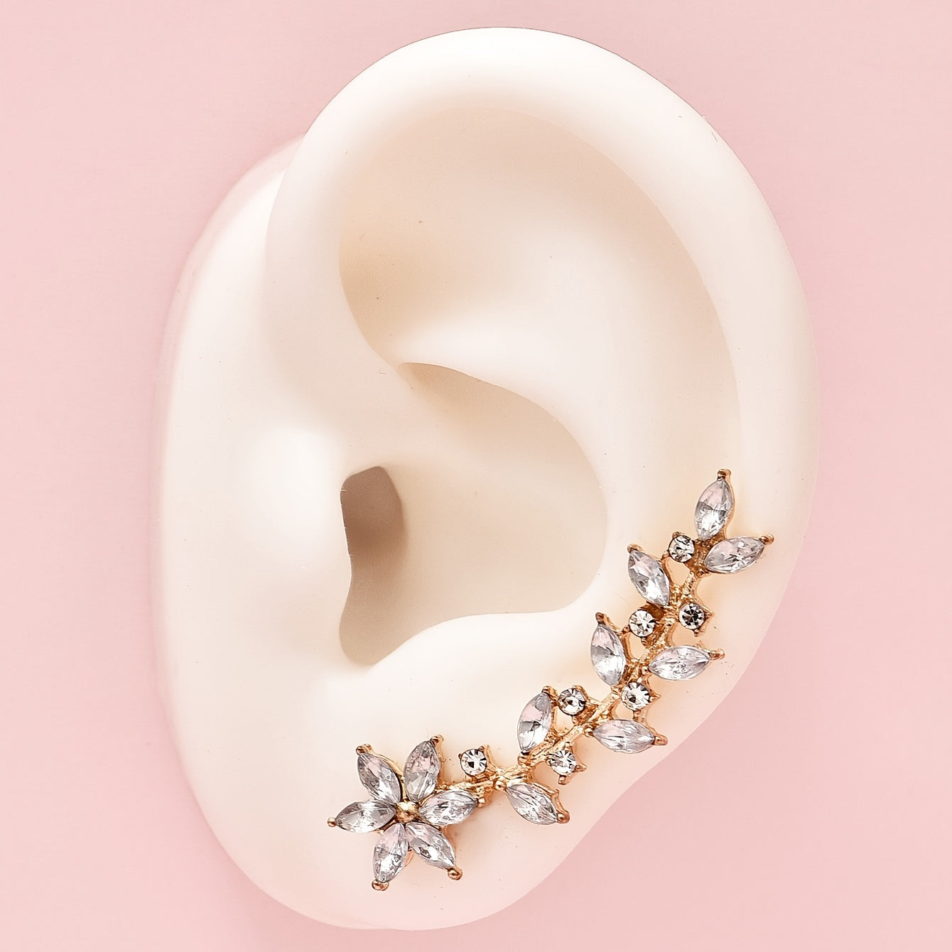 Women Crystal Leaf Earrings Rose Flower Dangle Stud Jewelry Gift