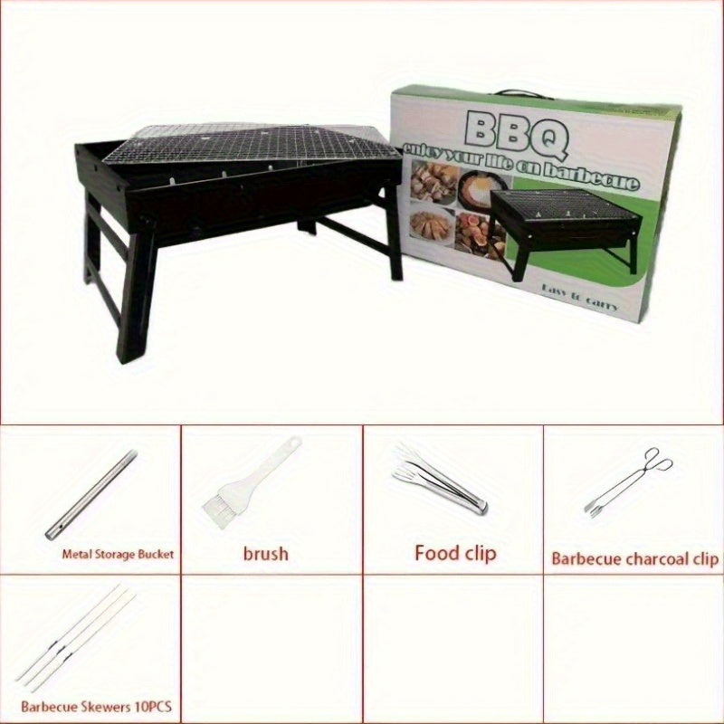 Portable black iron grill with adjustable lid for outdoor cooking picnics tailgating barbecues