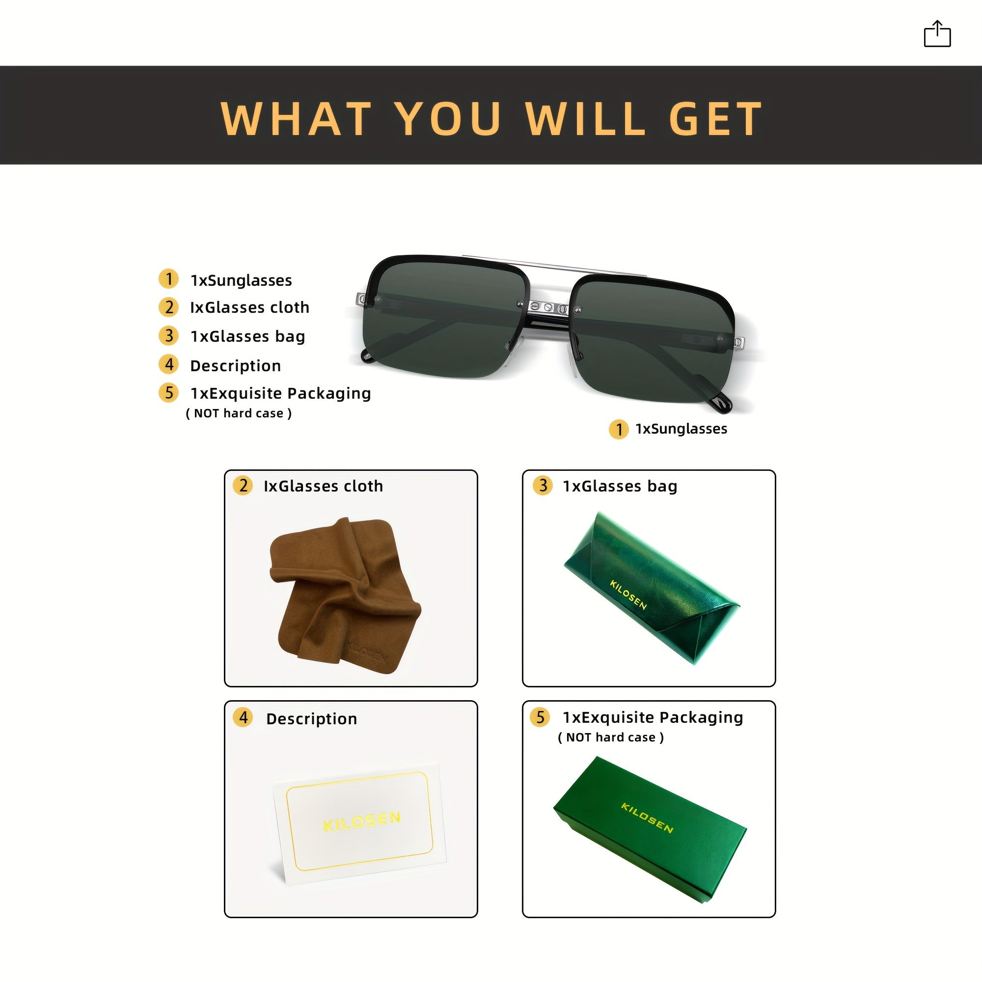 Men's Square Pilot Glasses Metal Frame Driving Travel Fashion