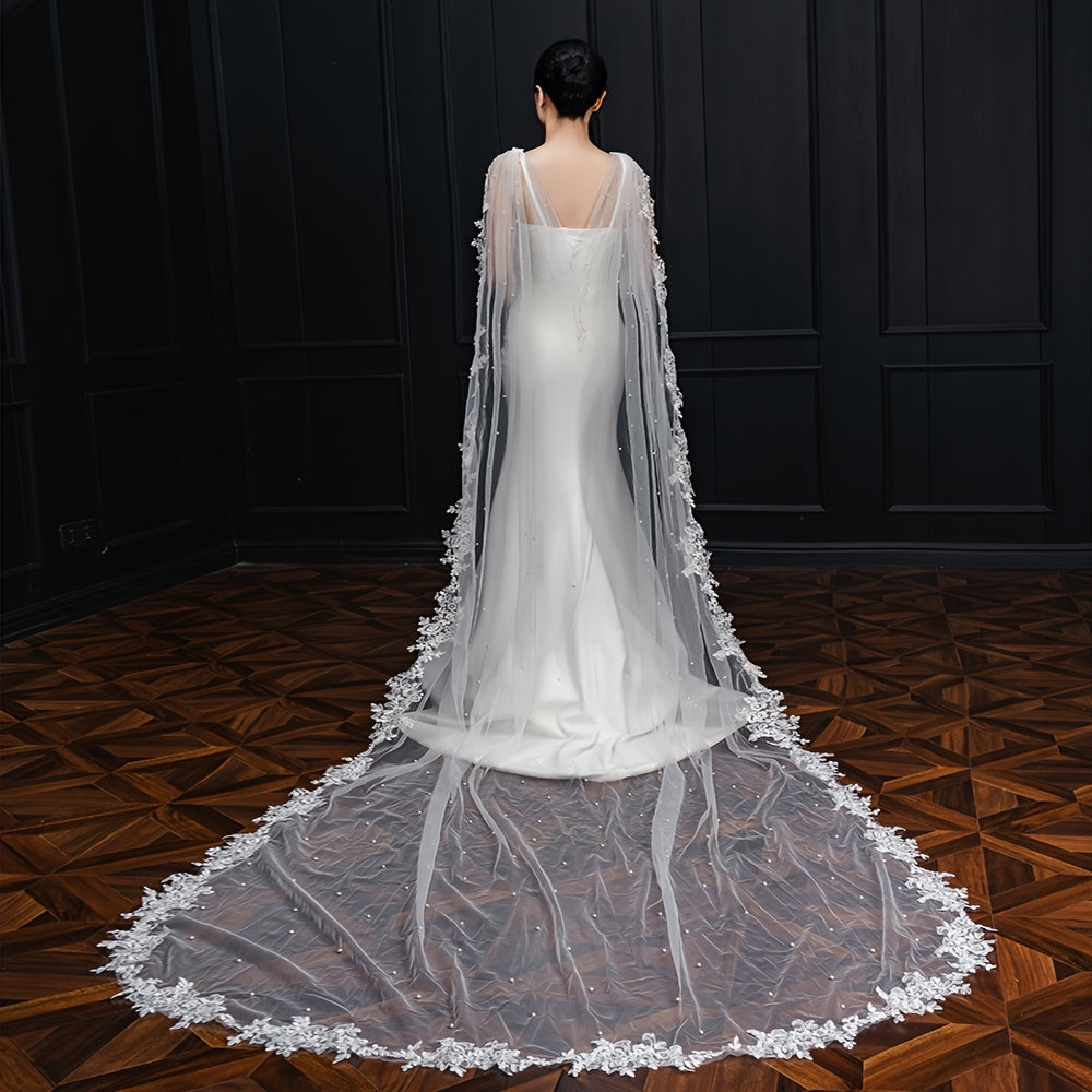 Handcrafted Bridal Wedding Veil with Beading and Lace Trim for Weddings