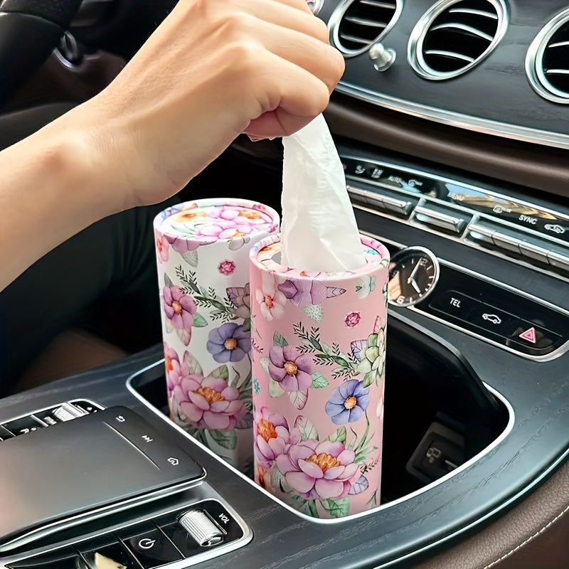 White Flower Car Tissues Box Holder Travel Tissue Cylinder
