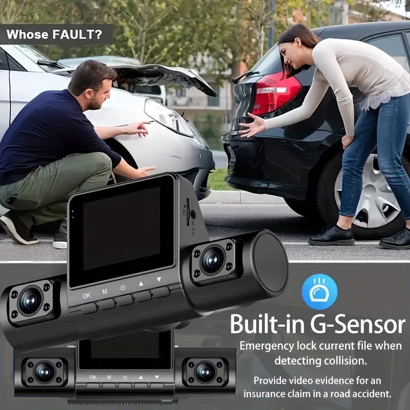 Cámara de tablero para coche de 4 canales con FHD 1080P frontal, visión nocturna trasera, grabación en bucle