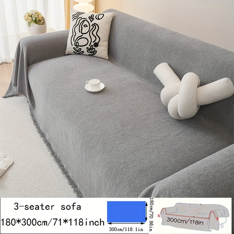 Chenille Sofa Throw Waterproof Baby Fleece Cover All-Season Universal Fit Tassel Machine Washable