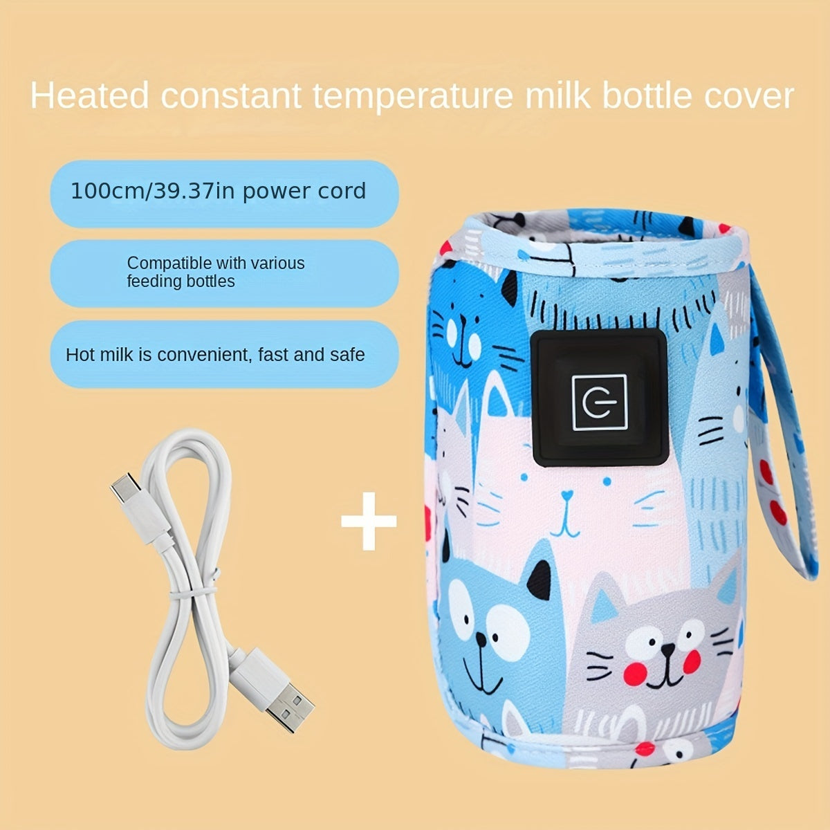 USB Bottle Warmer with Cartoon Design, Portable Insulated Heating Set with Thermostat
