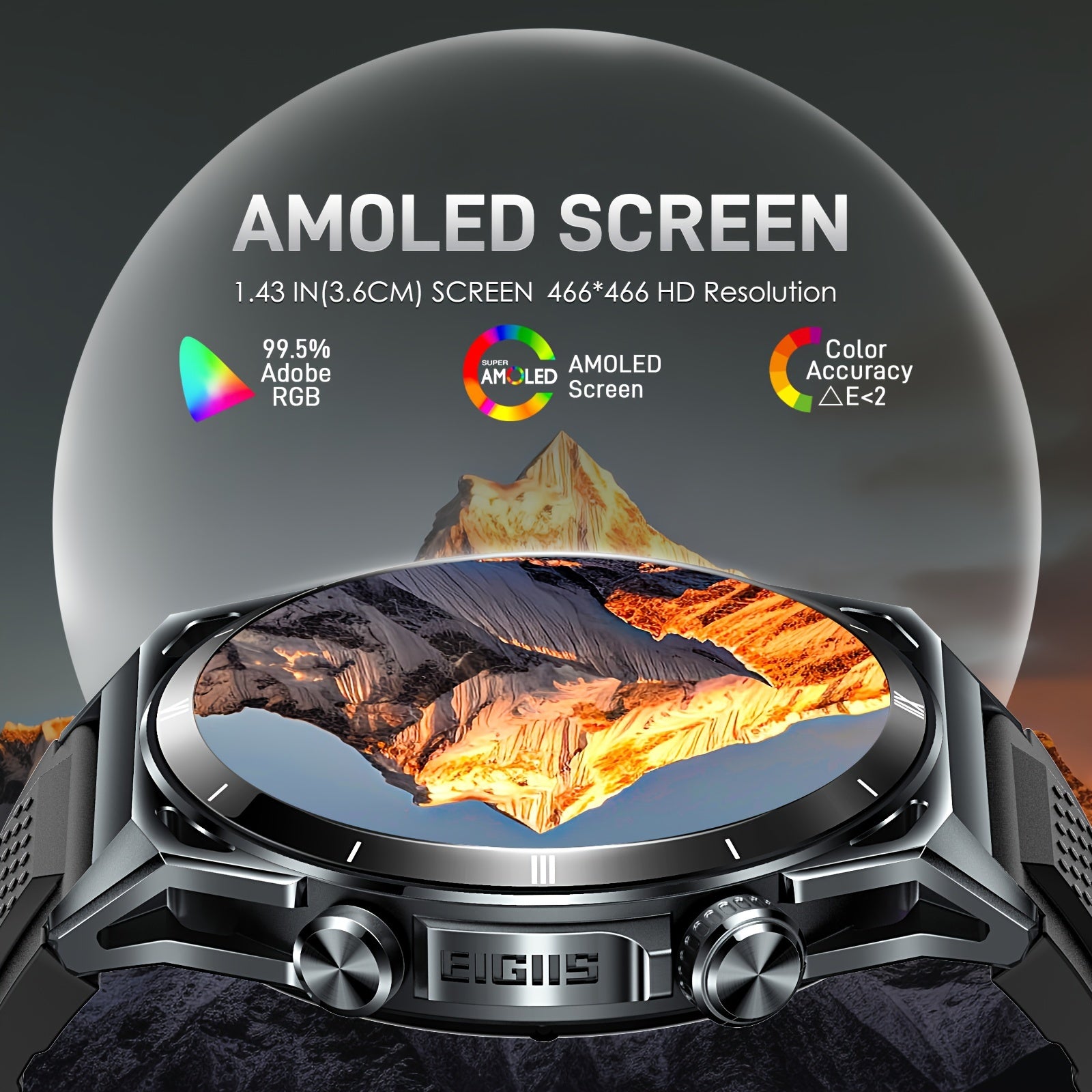 Men's Smartwatch with AMOLED Display 3.63cm Fitness Tracker Call Answering Music Control