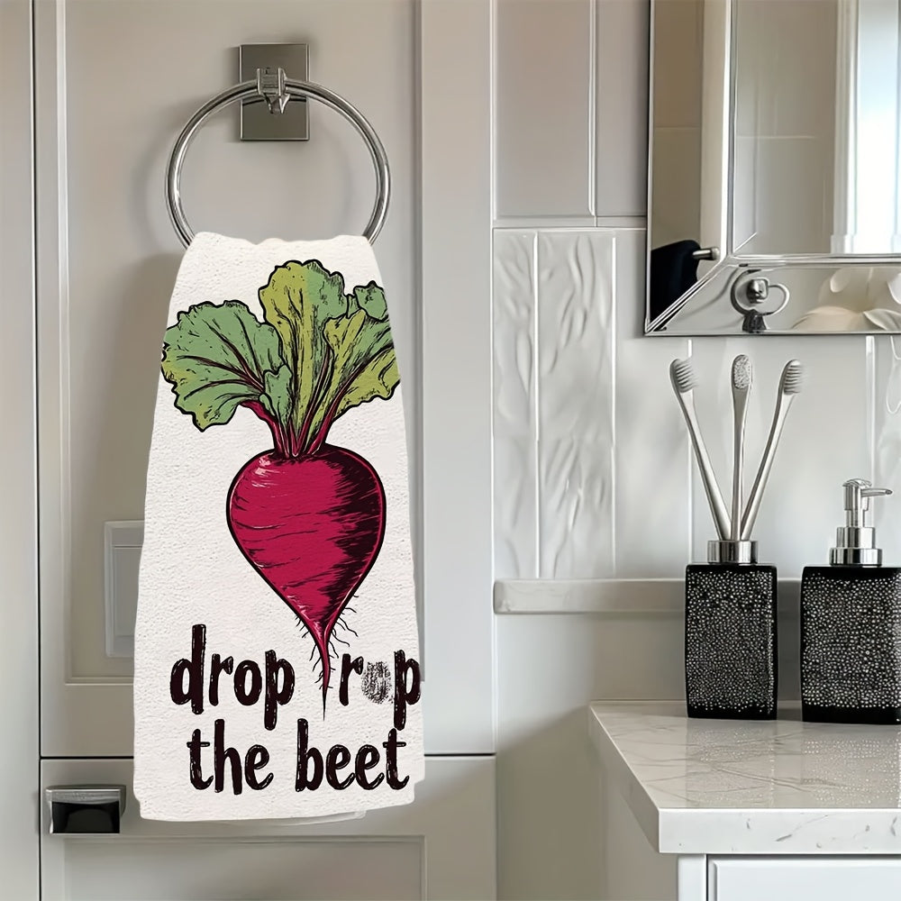 2 Pack Ultra Soft Polyester Kitchen Towels with Drop the Beet Design, Absorbent