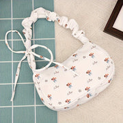 Women's Floral Nylon Shoulder Bag with Fixed Strap and Zipper Closure