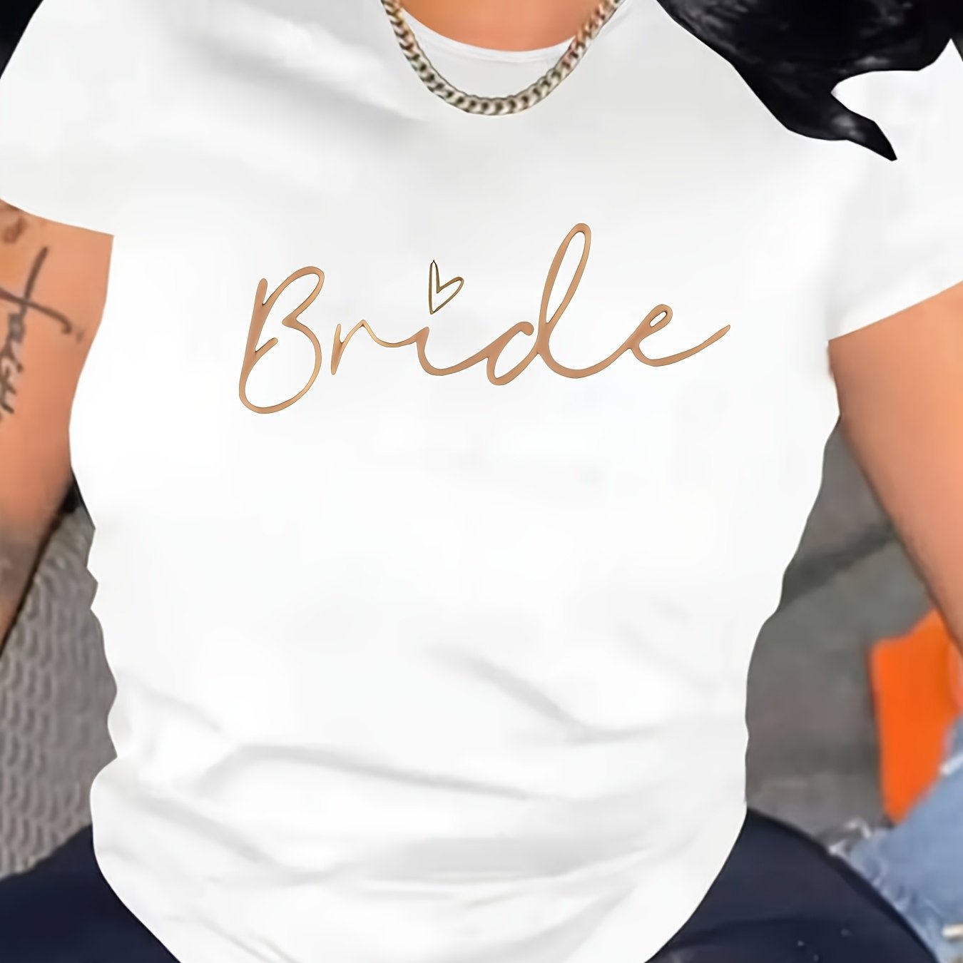Plus Size Bride Graphic Tee White Short Sleeve Casual Wedding Shirt