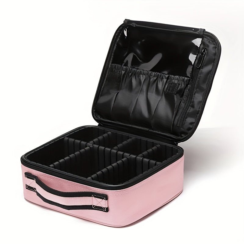 Bolsa organizadora de maquillaje impermeable negra con divisores ajustables para viajes