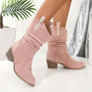 Women's Pink Slouchy Mid-Calf Boots with Glitter Accents