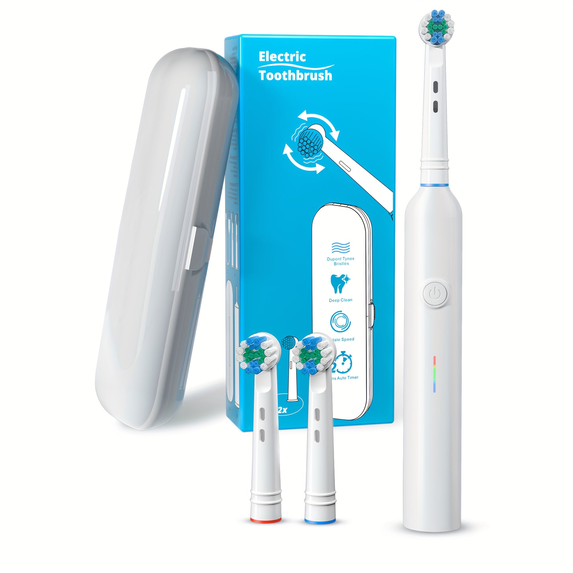 Electric Toothbrush for Adults Rotating 3 Modes 2 Brush Heads Waterproof