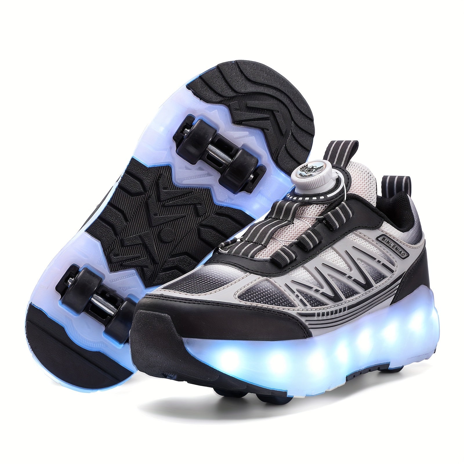 Zapatillas de skate con LED para niños, parte superior de malla, luces azules que brillan, casuales, deportivas