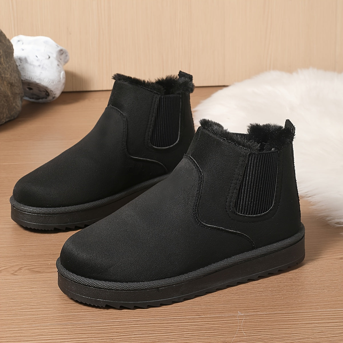 Women Fluffy Snow Boots Solid Color Winter Plush Lined Warm Shoes