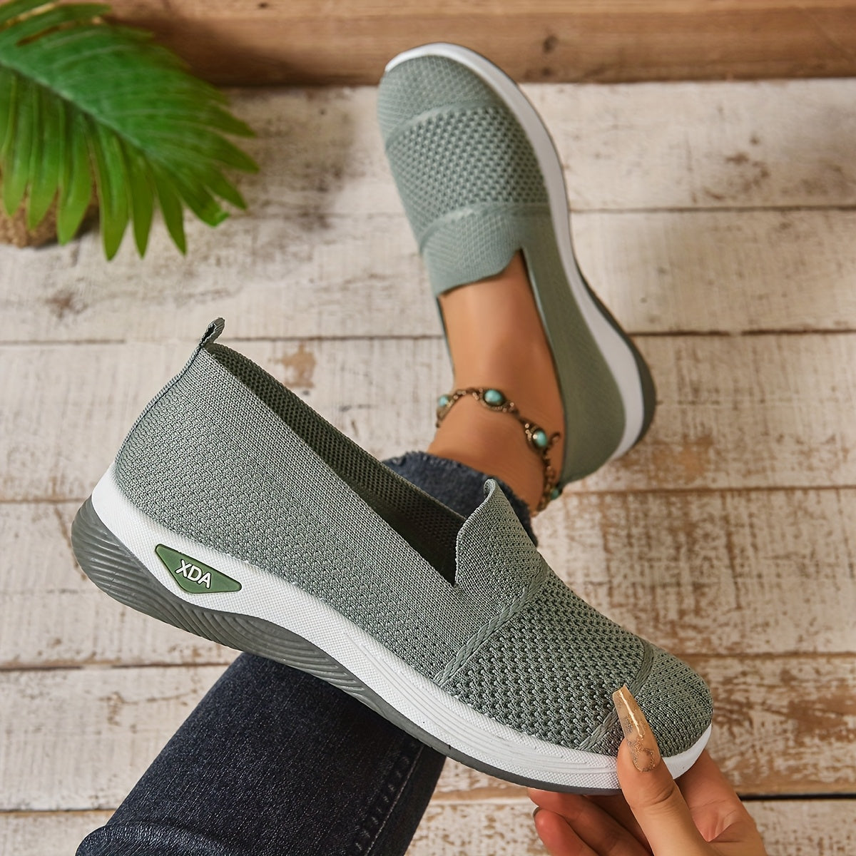 Women's Slip-On Casual Sneakers Breathable Fabric Cushioned Sole