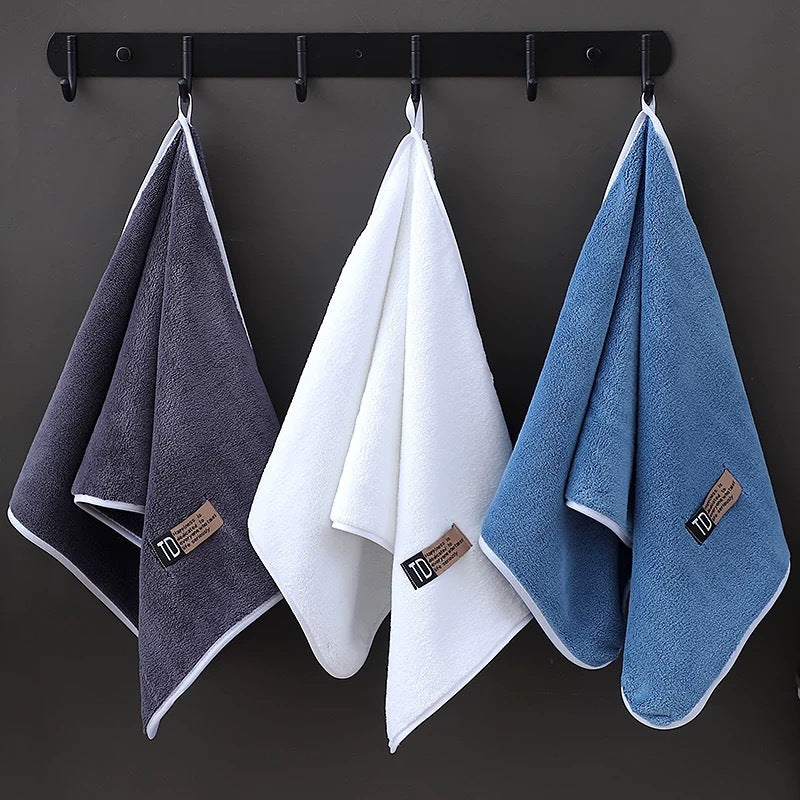 Set of 3 Large Microfiber Bathroom Face Towels Quick-Dry Ultra-Soft Absorbent Blue White Dark Teal