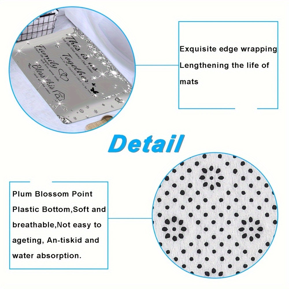 Set of 4 Gray Shower Curtains with Diamond Letter Print Bath Mats Non-Slip Carpet Toilet Lid Cover Bathtub Partition