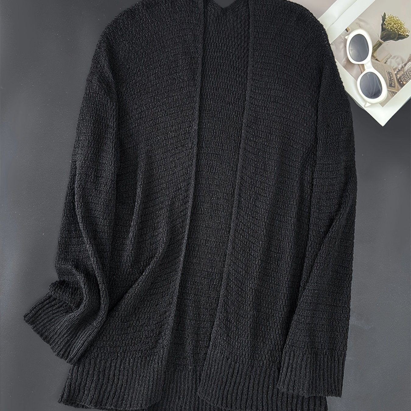 Plus Size Women's Lightweight V-Neck Cardigan Loose Fit Semi-Transparent Casual Layering