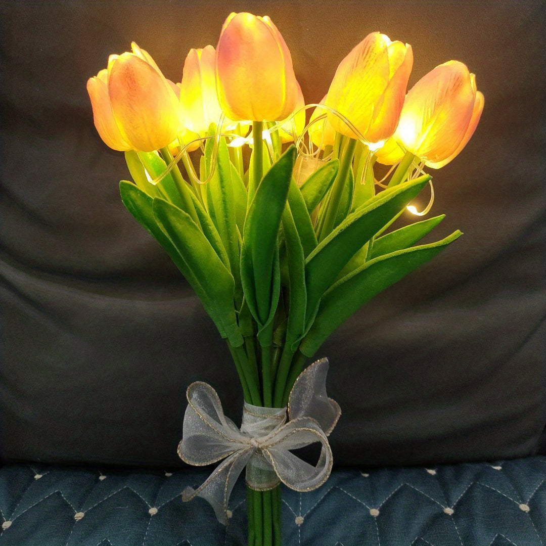 Set of 10 Tulip LED Simulation Bouquet Night Light Hand Bouquet Table Lamps for Room Decor