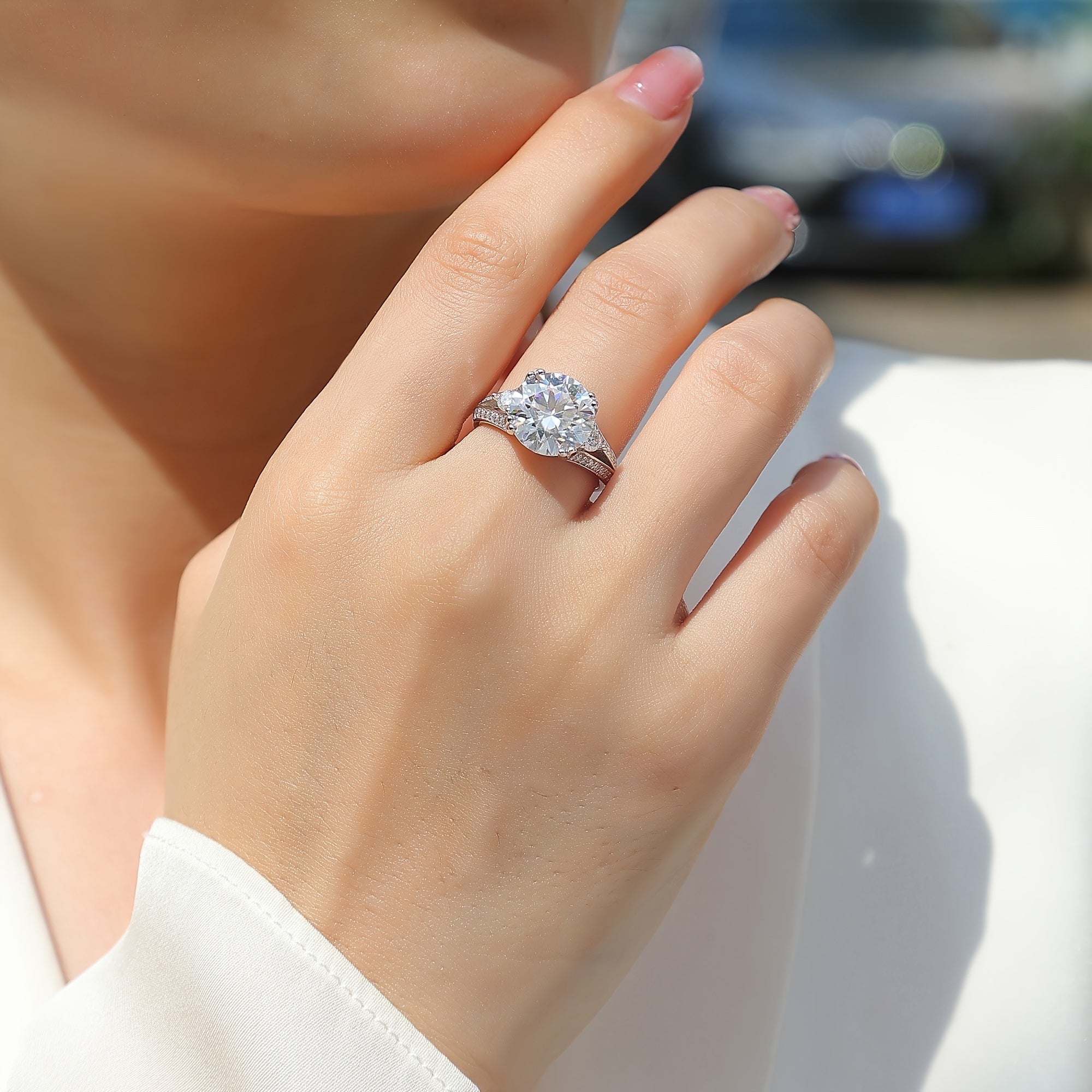 Sterling Silver Moissanite Engagement Ring Round Cut Wedding Anniversary Proposal Jewelry