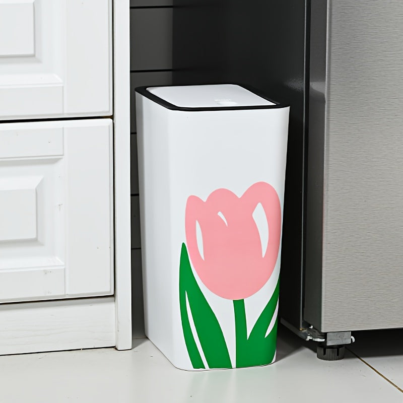 Tulip-Shaped Plastic Garbage Bin for Kitchen and Home Use, 10 Gallon