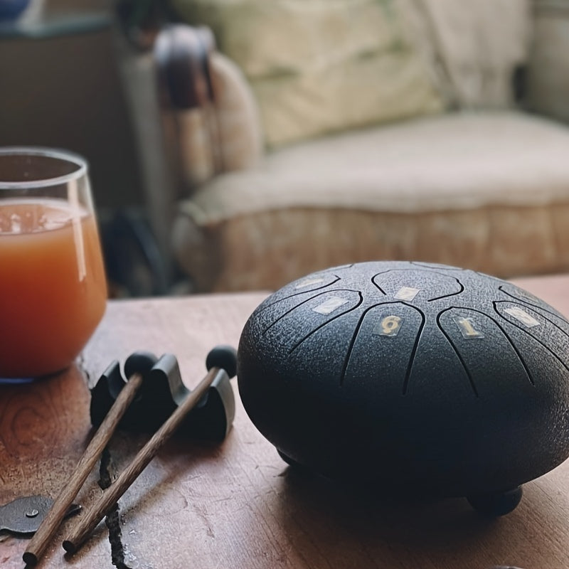 6-Inch 11-Tone Steel Tongue Drum Kit with Bag Mallets Music Book for Meditation Yoga Camping