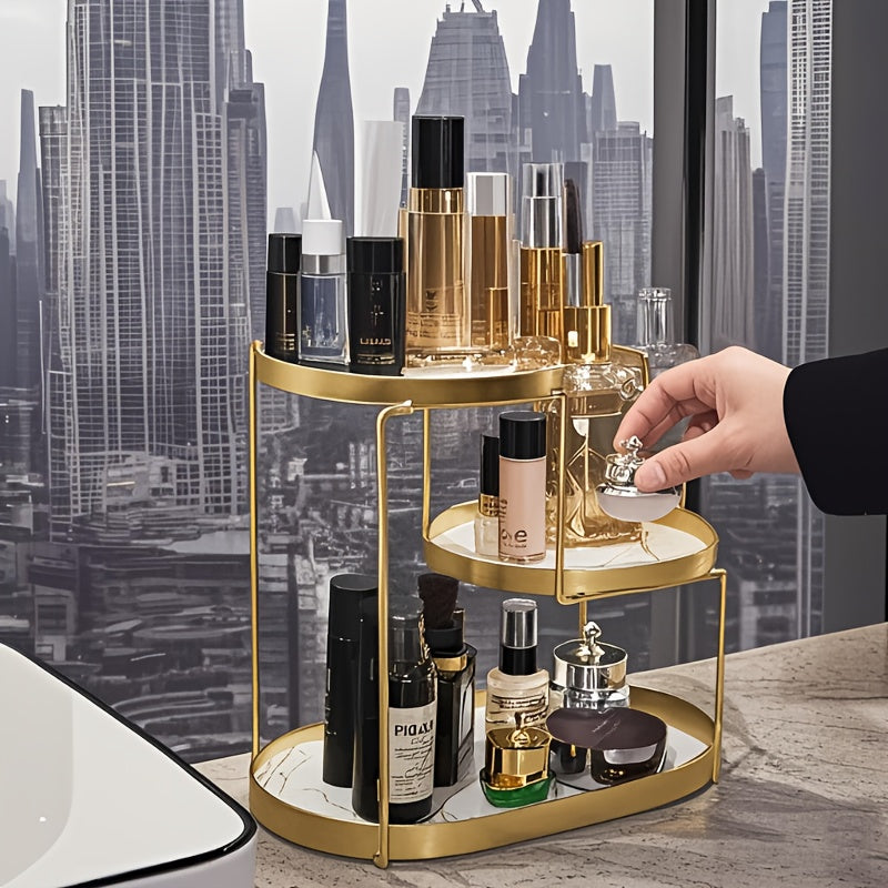 Unisex Gold Metal Tiered Makeup Organizer Portable No Assembly Required