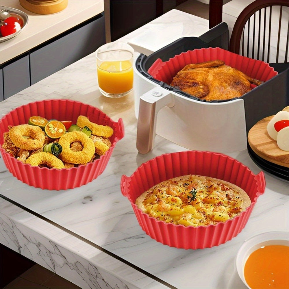6-Piece Silicone Air Fryer Liners Set Non-Stick Reusable with Oil Brush and Scraper