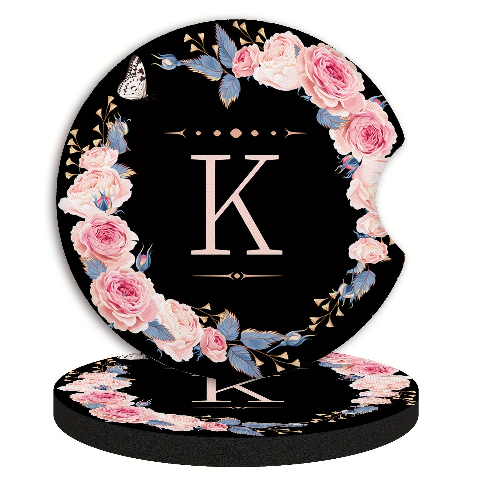 Unisex Rubber Car Coasters 2 Pack Waterproof Floral Monogram Drink Holders