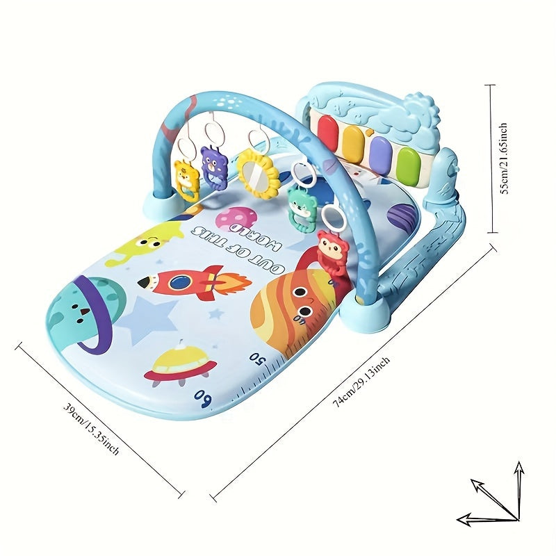 Игровой коврик с ракетной тематикой и музыкальной педалью пианино для малышей в возрасте от 0 до 3 лет, универсальное активное одеяло в синем/красном/зеленом цвете - отличный подарок на дни рождения, праздники и особые случаи.