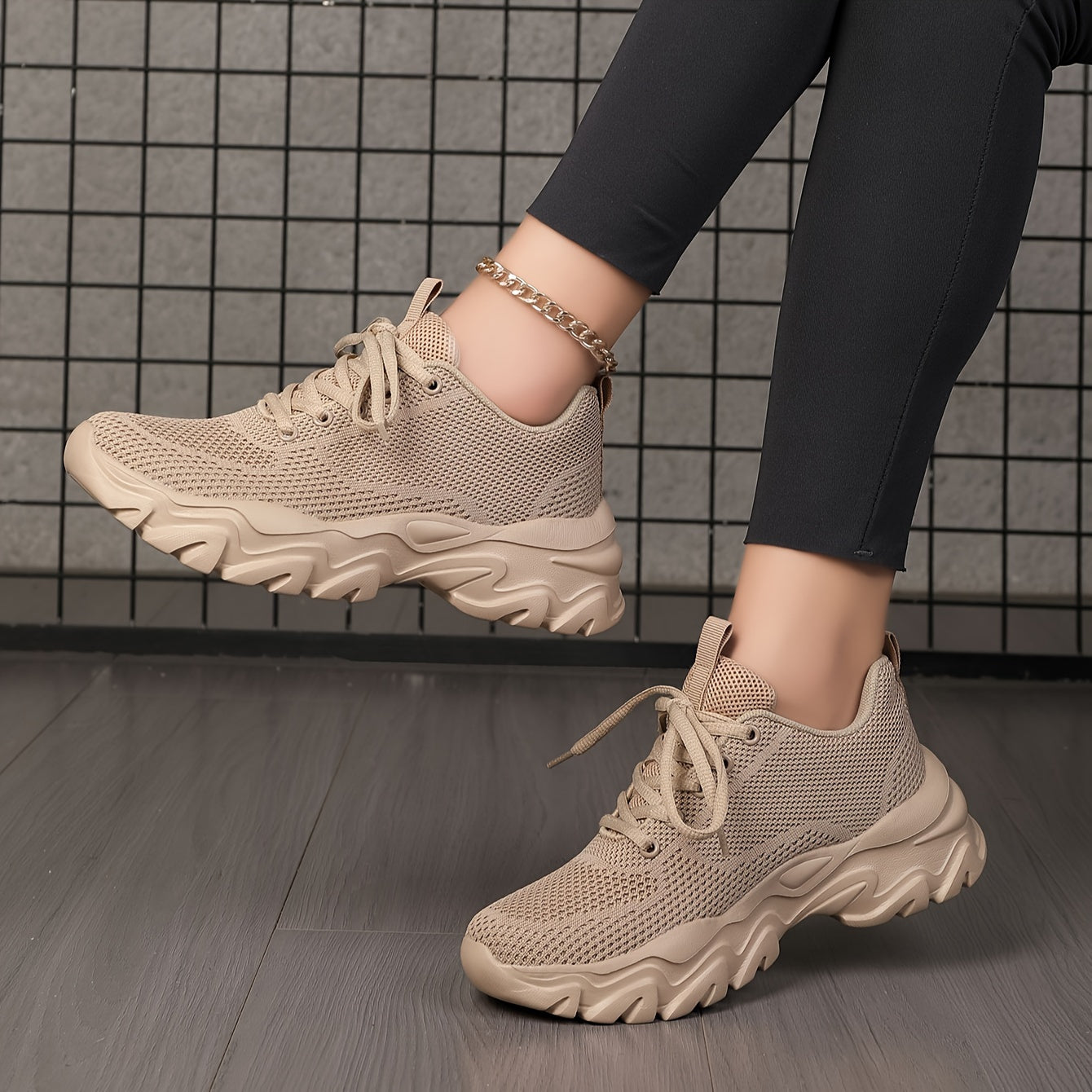Women's Lace Up Casual Sneakers Platform Breathable Mesh Running Shoes
