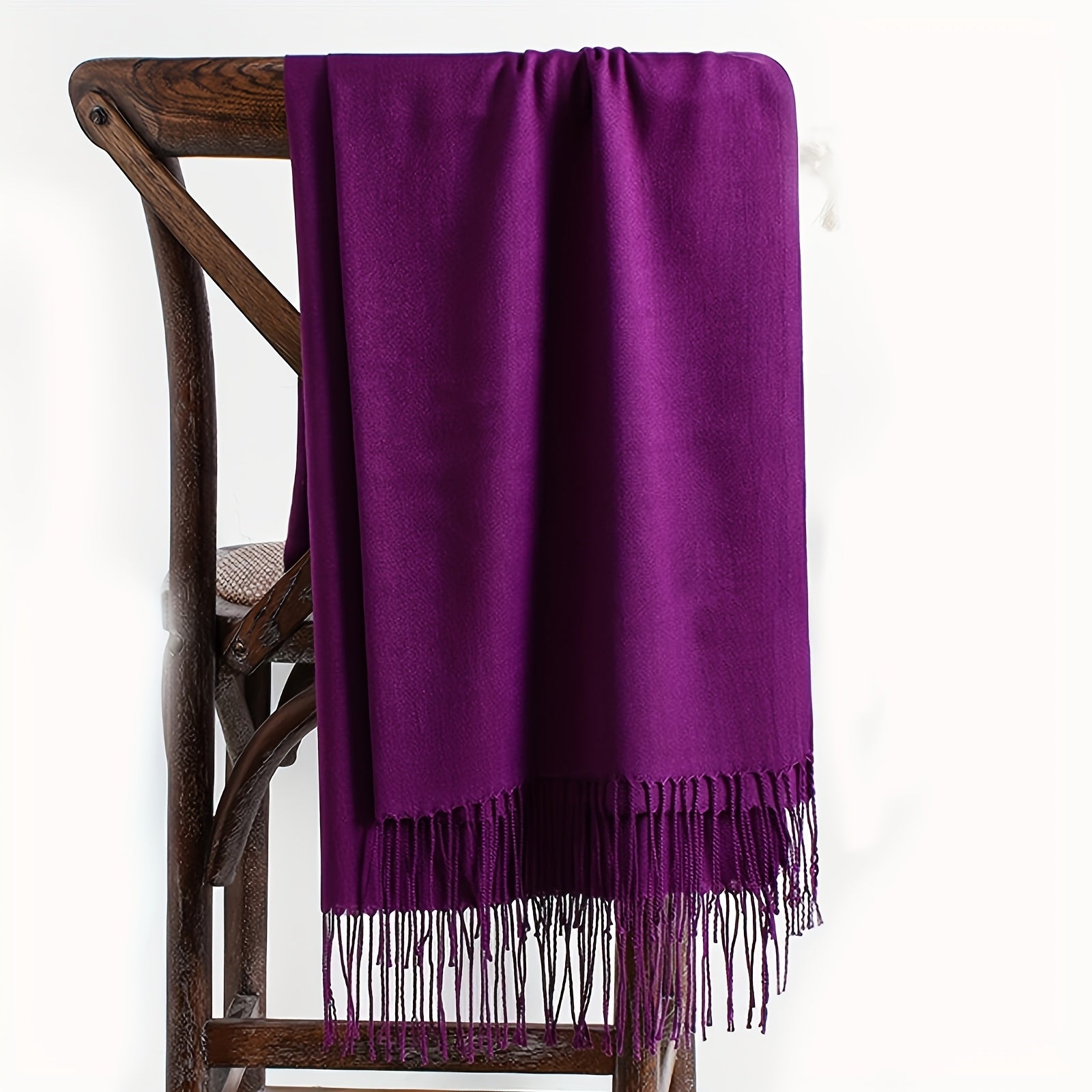 Lightweight Solid Color Scarf with Soft Tassels for Casual Outdoor Sun Protection