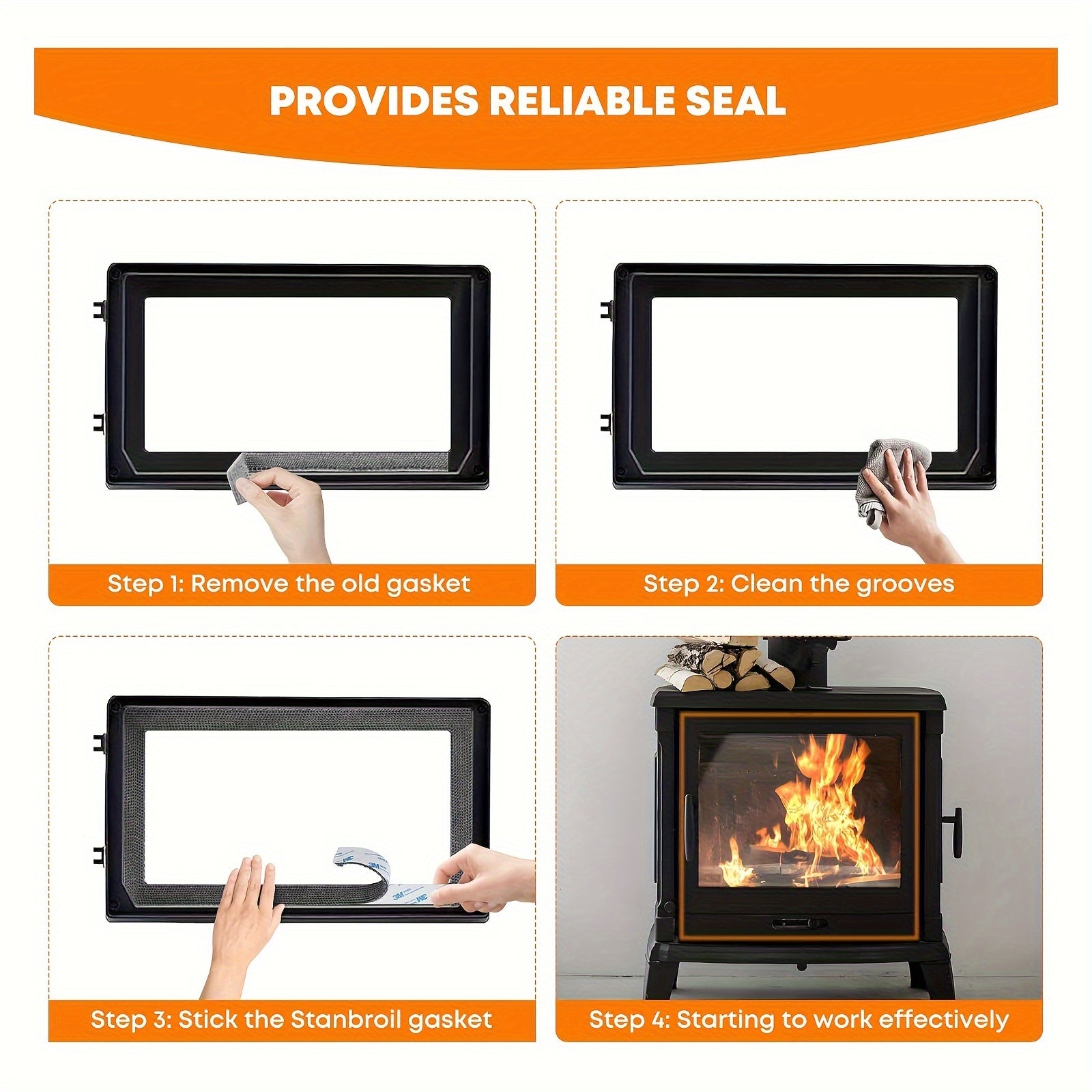 High Temperature Fiberglass Gasket Tape for Fireplaces 5/8 Inch Wide 72 Inch Length