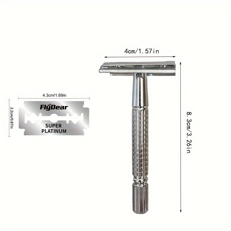 Men Reusable Zinc Alloy Safety Razor with Long Handle and Double Edge Blades