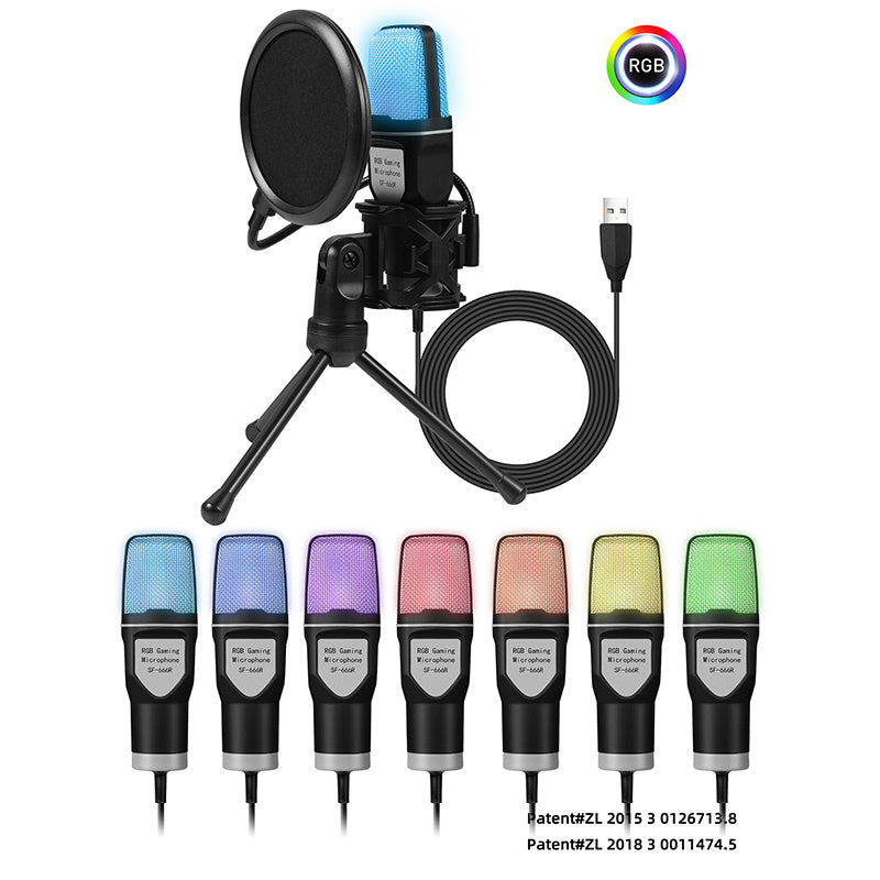 USB Gaming Microphone for Podcasts Streaming and Videos with Mute RGB Light and Volume Control