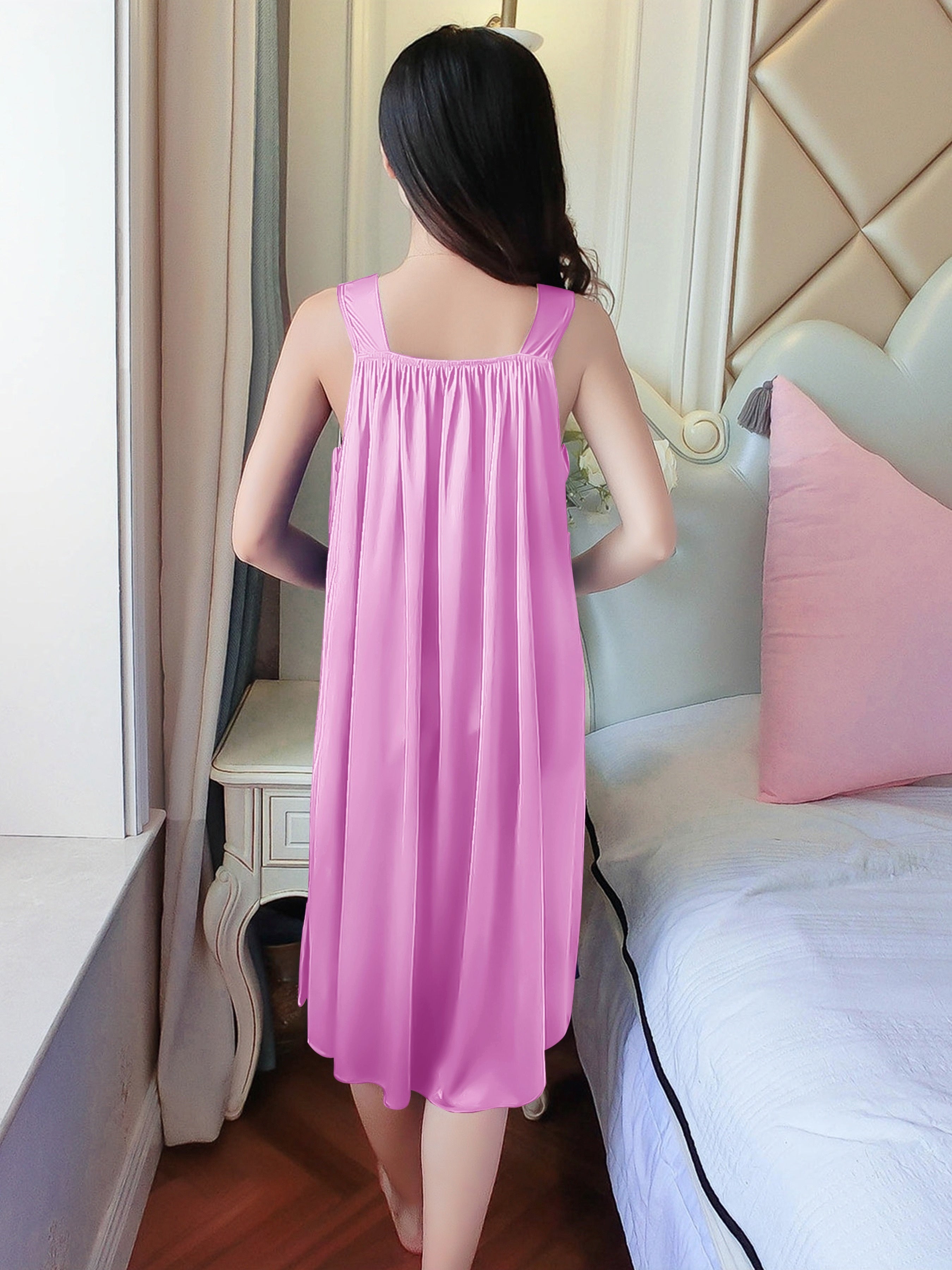 Plus Size Women's Spaghetti Strap Silk Sleep Dress Red Lounge Nightgown