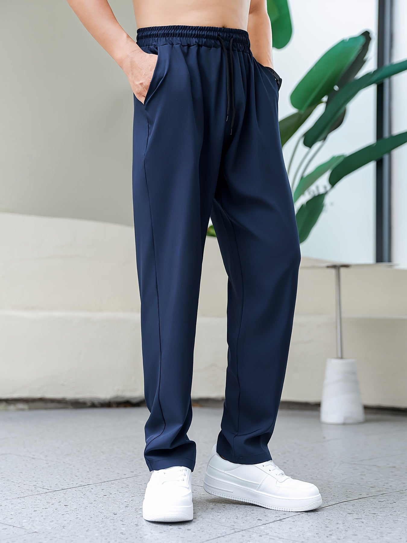 Men's 3-Pack Athletic Casual Pants Polyester Blend Straight Leg Solid Color Drawstring Waist