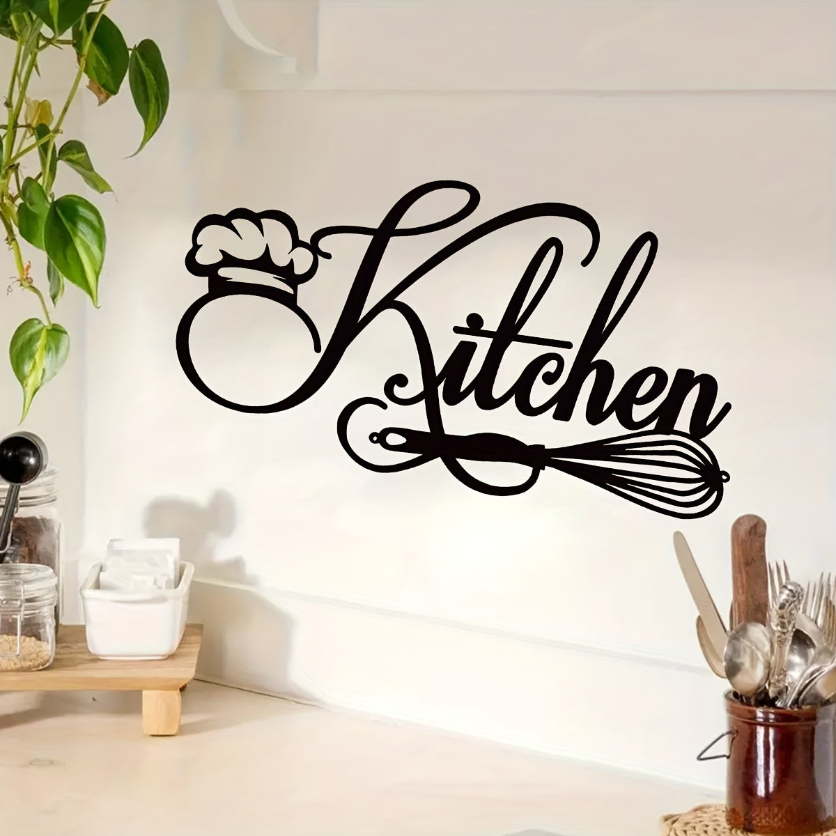 Kitchen Wall Decal Chef Hat and Whisk Design Removable Self-Adhesive Durable