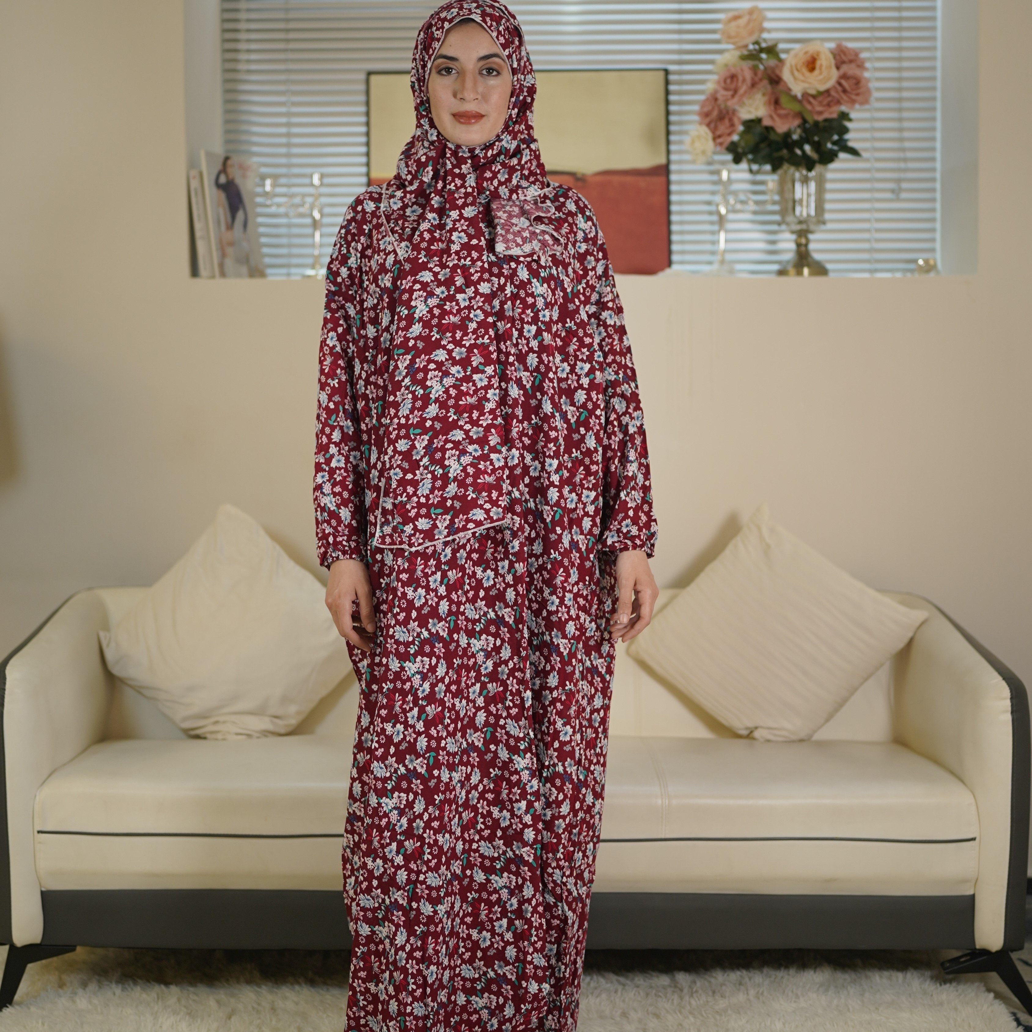 Plus Size Floral Maxi Dress Long Sleeve Modest Hijab Fashion