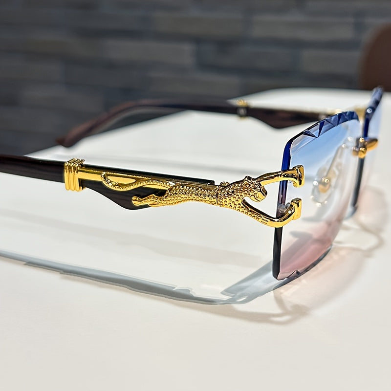 Модные безободковые очки с металлическим леопардовым акцентом и градиентными линзами для пляжа и активного отдыха