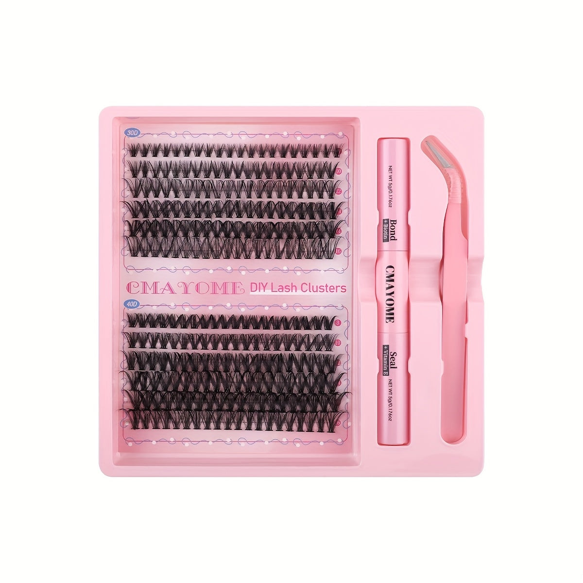 Pink False Eyelashes Set with Glue Tweezers 8-16mm C Curl Natural Fluffy Easy to Apply