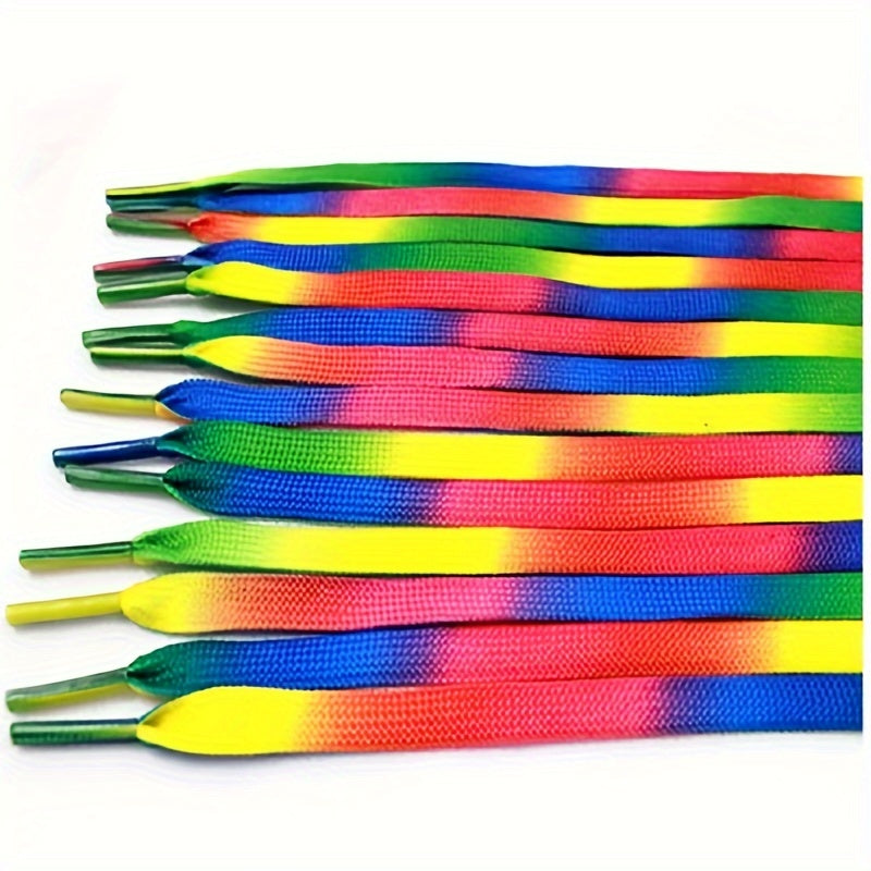 Unisex Rainbow Gradient Flat Shoelaces Polyester Spandex for Sneakers and Boots