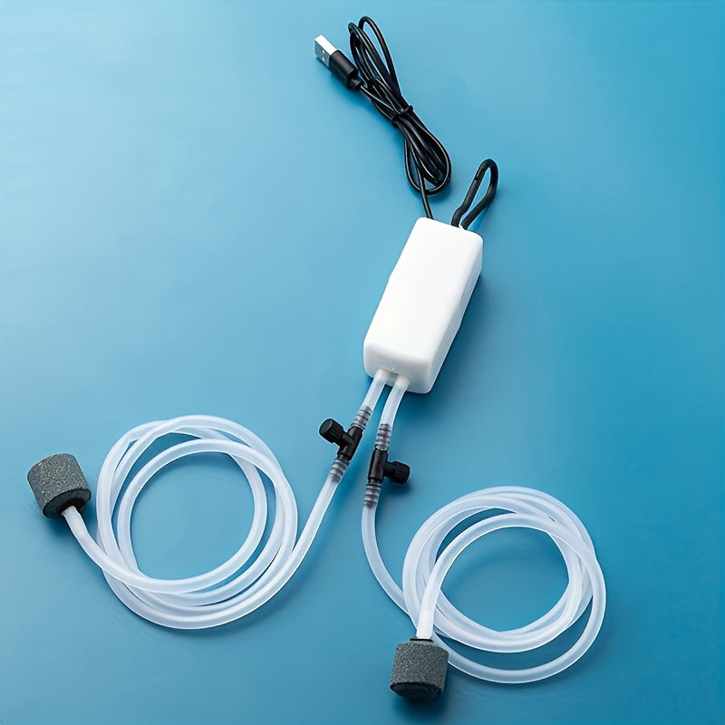 Compact USB Aquarium Air Pump with Adjustable Flow Valve and 2 Air Stones for Fish Tanks and Outdoor Use