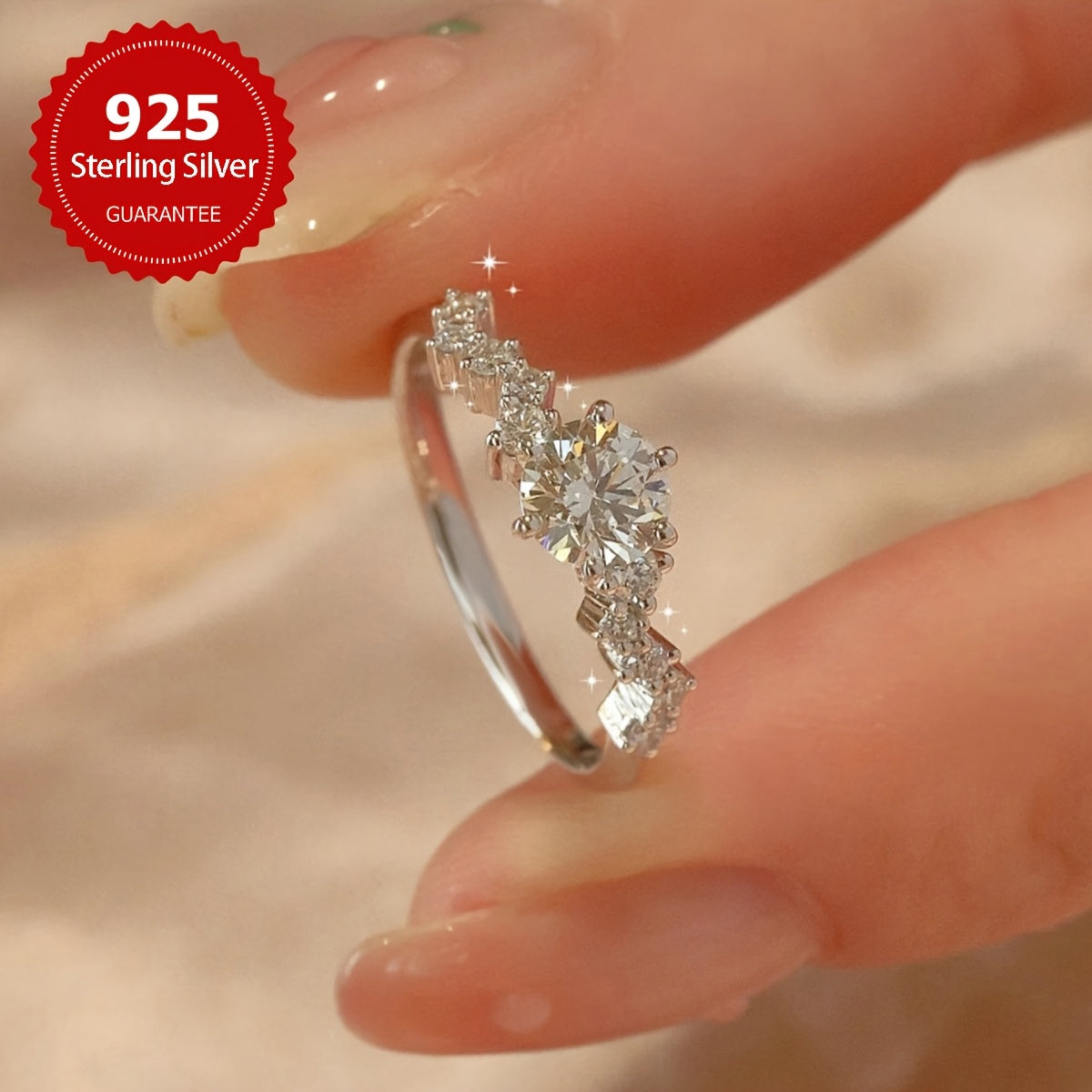 1 Carat Moissanite Solitaire Engagement Ring Sterling Silver