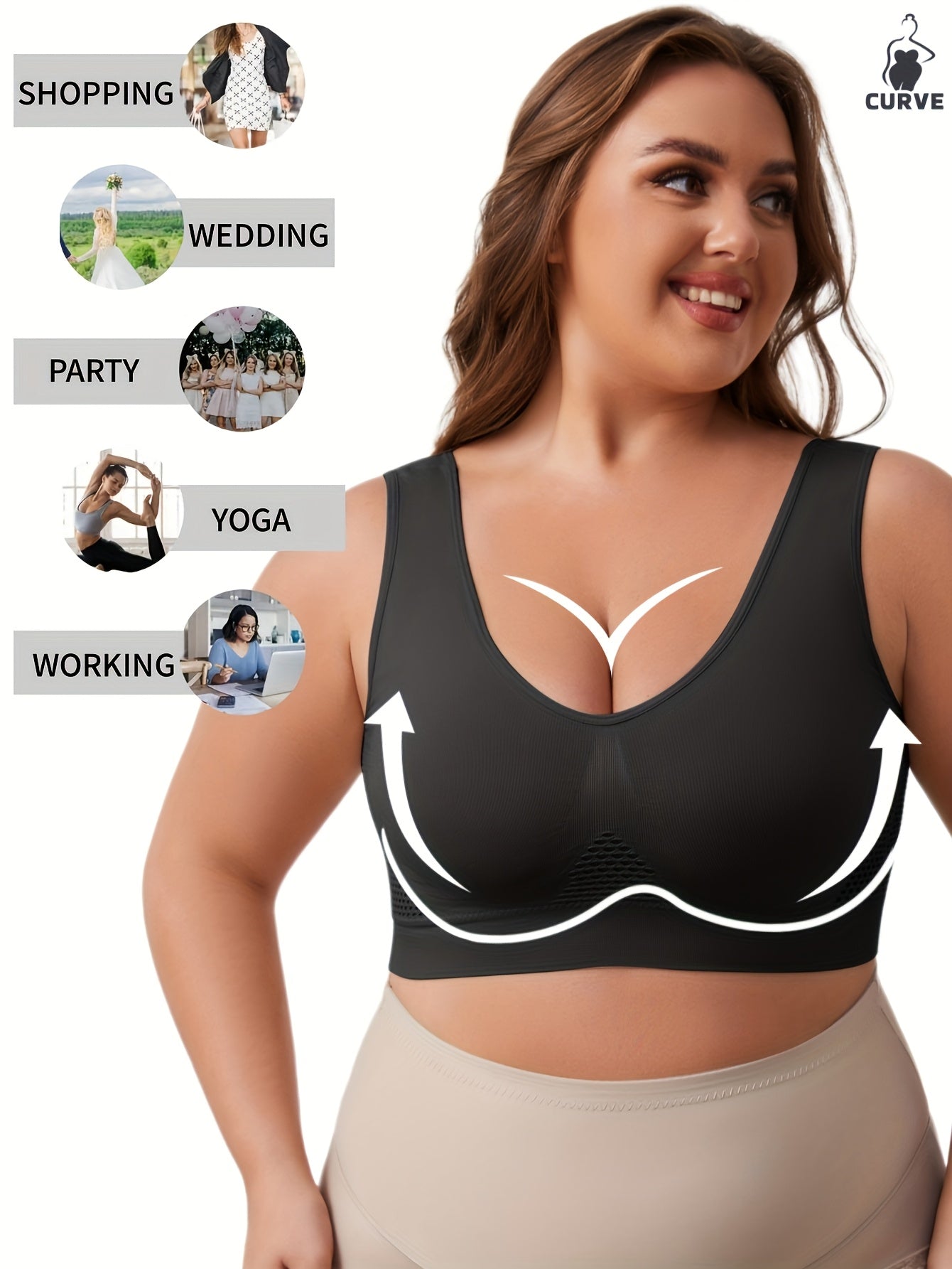 Women's Seamless Breathable Mesh Sports Bras 1XL-5XL Black Beige Blue