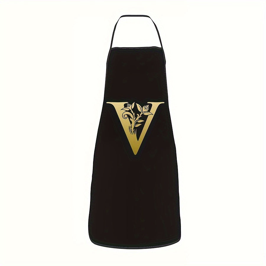 Golden Letter Printed Oil-Proof Kitchen Apron for Home Cooking