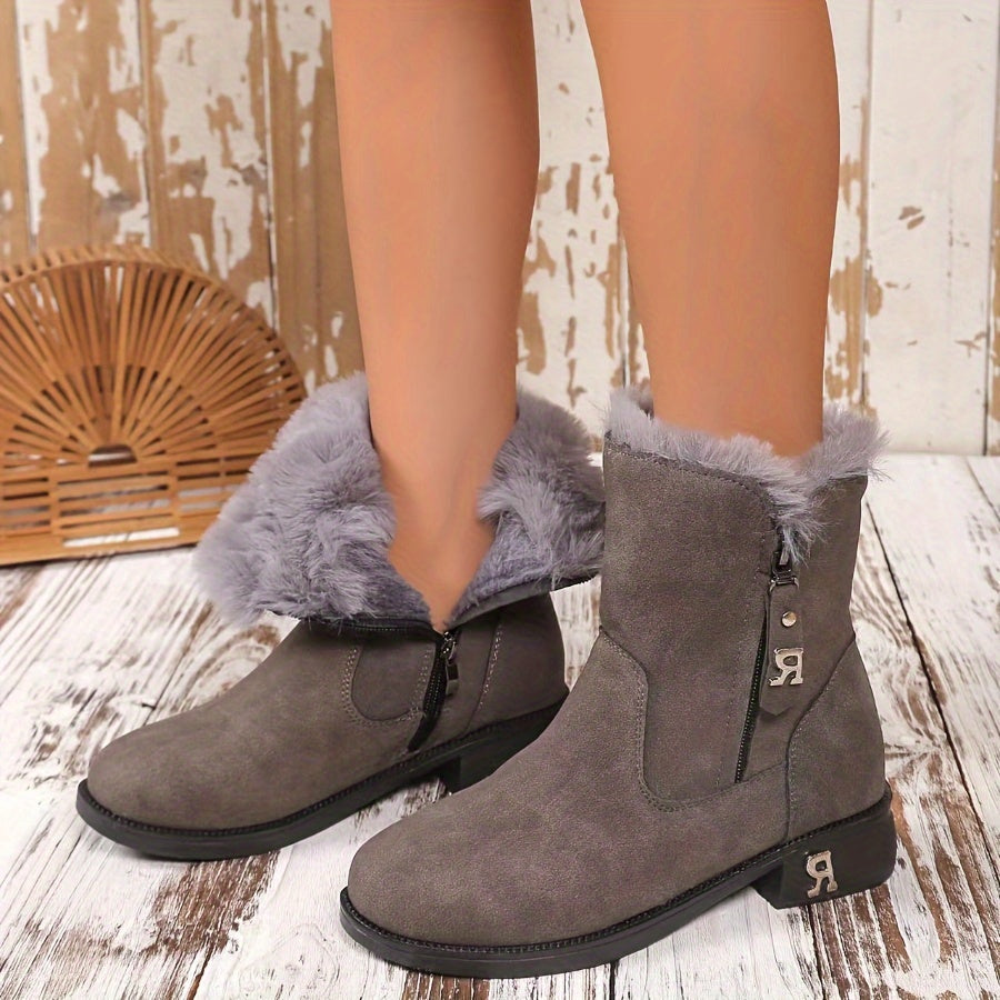 Women's Velvet Frosted Short Snow Boots Thick Heel Non-Slip Mid Calf