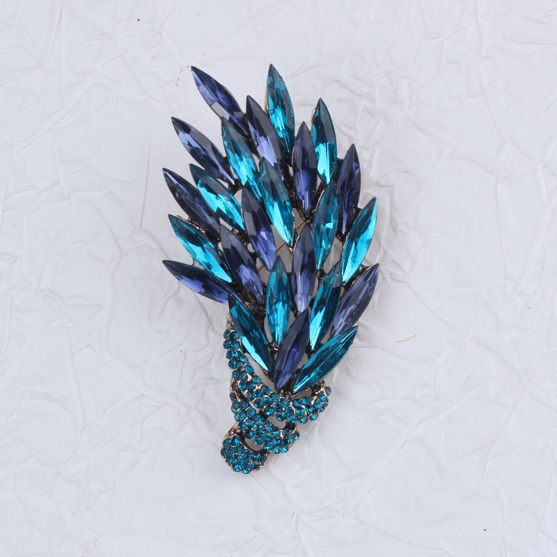 Women's Crystal Wheat Flower Brooch Rhinestone Lapel Pin for Jackets and Blazers
