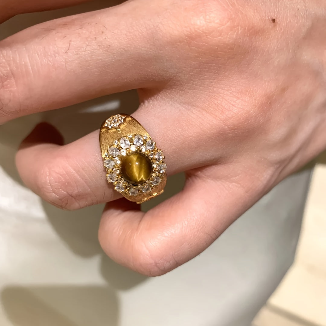 Ayollar uchun vintage oval kubik zirkoni uzuk, sozlanadigan 18K oltin qoplamali - to'ylar va har kuni nafislik uchun ideal