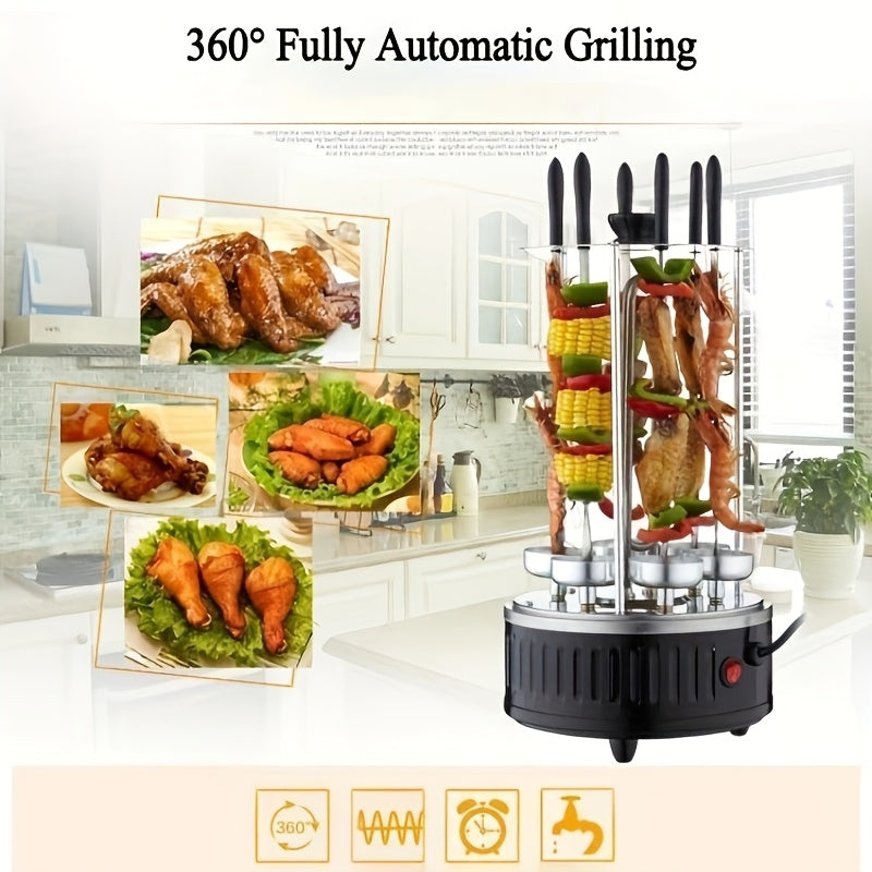 Cheksiz ichki grill, tutunsiz pishirish uchun, shishliklar, Rodizio Asador, Shawarma va boshqalar uchun ideal! Kabob shishliklari, barbekyu savatchalari va qo'lqoplar bilan birga - uy uchun mukammal