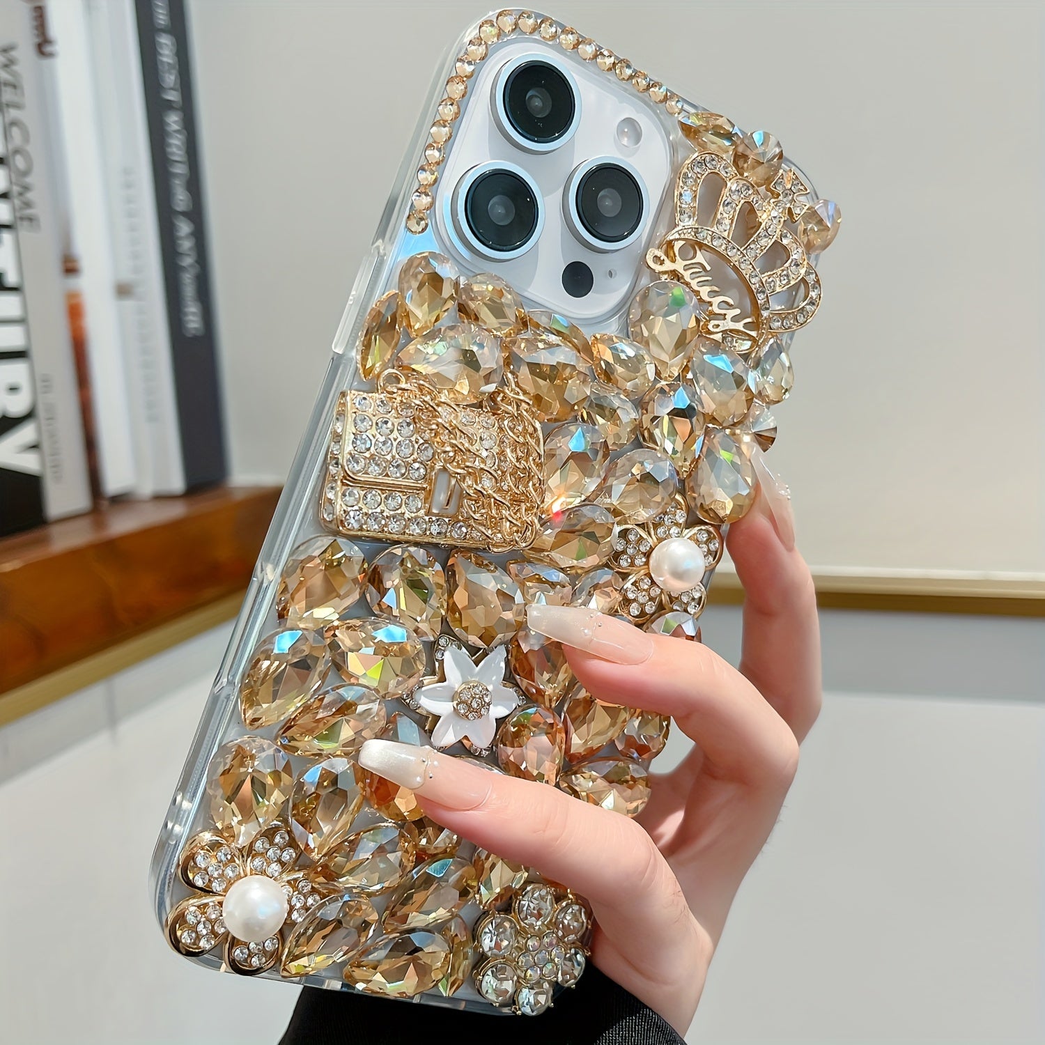 Golden Diamond Phone Case with Tassel Sequin Design for iPhone Models